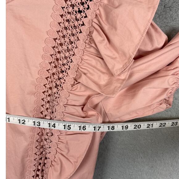 English Factory Women's Lace Inserted Mini Dress with Puff Sleeves Blush Size L - Picture 5 of 9